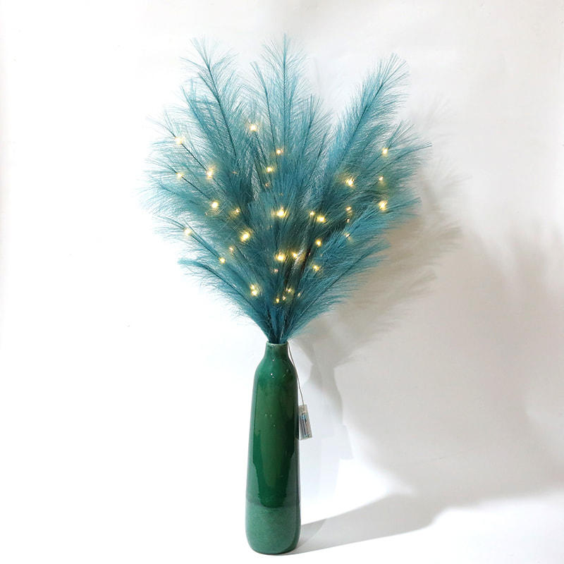 Blue Simulated Patented Pampas Grass Living Room Decoration With LED Light