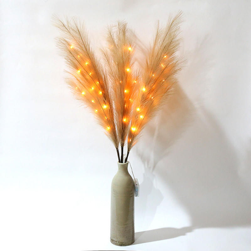 Orange Fake Artificial Patented LED Pampas Grass Lamp Vase Decorative Grass