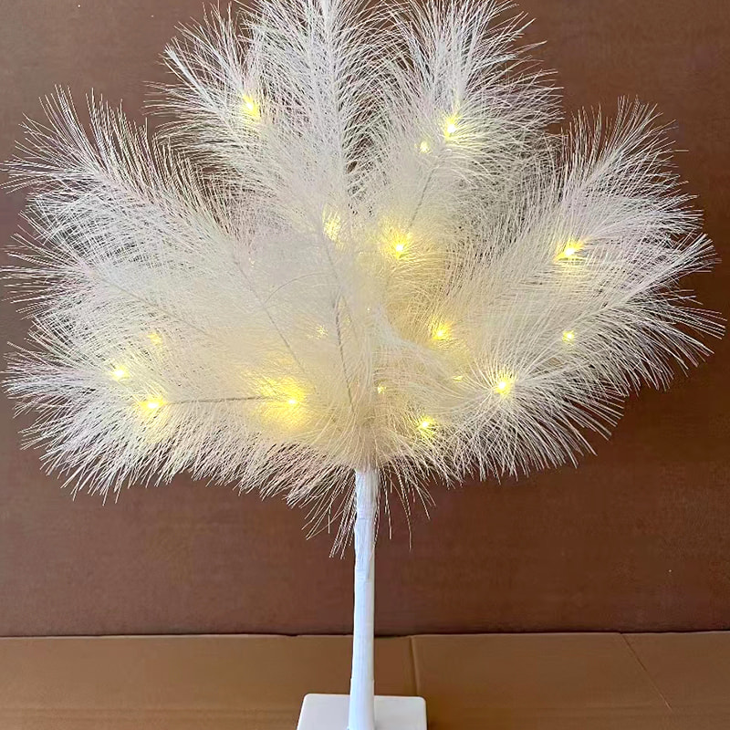 White Feather Pampas Patented LED Yellow Small Lamp Tree Shape Table Lamp