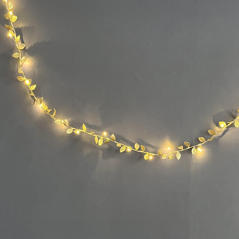 120cm LED Gold Foil Leaf Garland Rattan Warm Yellow Fairy String Lights