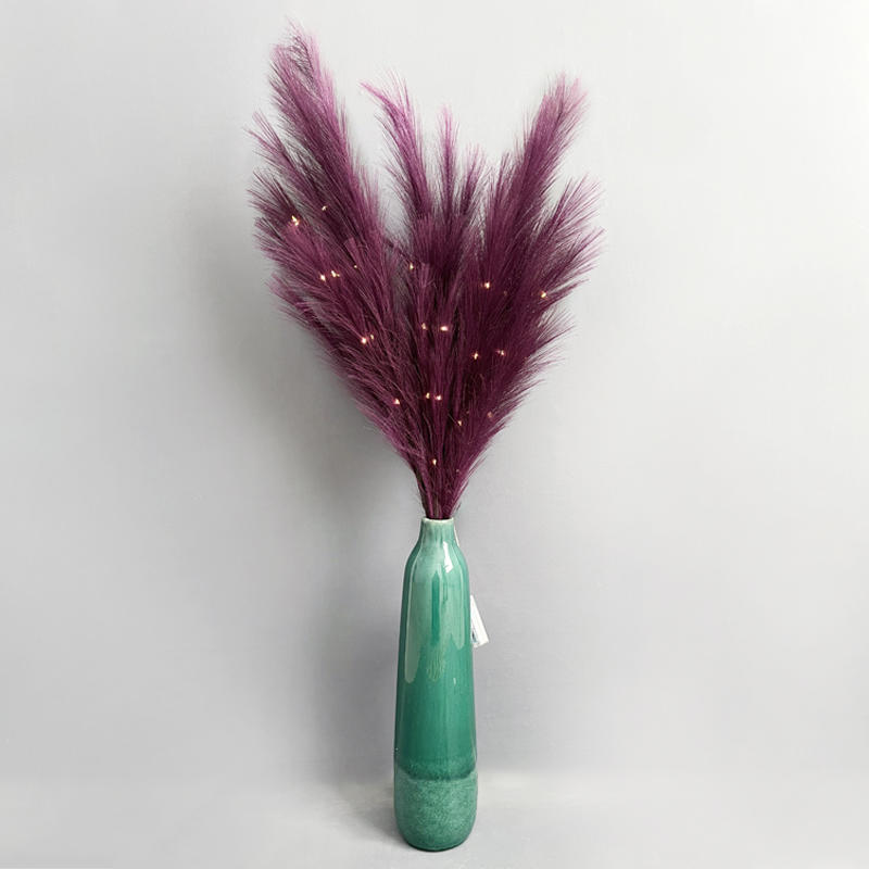 Dark Purple Simulated Loose-Leaf Reed Grass Flower Arrangement Patented LED Papan Grass Lamp